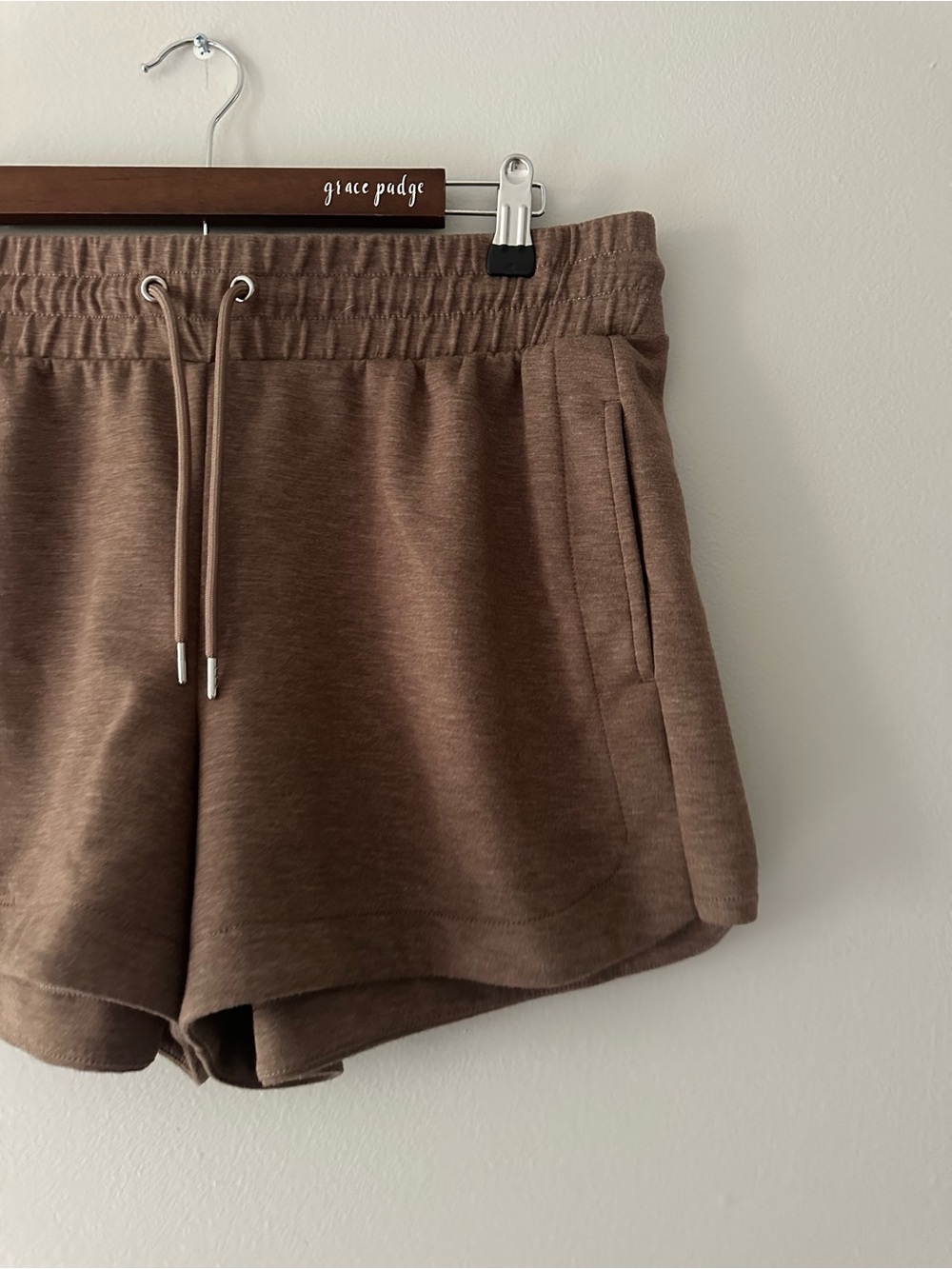 90 Degree By Reflex Women's Drawstring Athletic Shorts in Brown - Picture 3 of 5